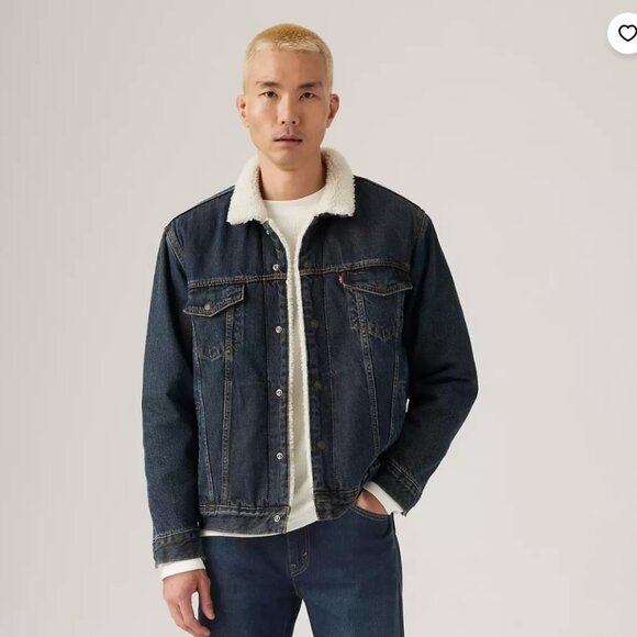 Levi's Premium Dark Wash Denim Sherpa Jacket w/ Black Shearling - men's med - Picture 5 of 6